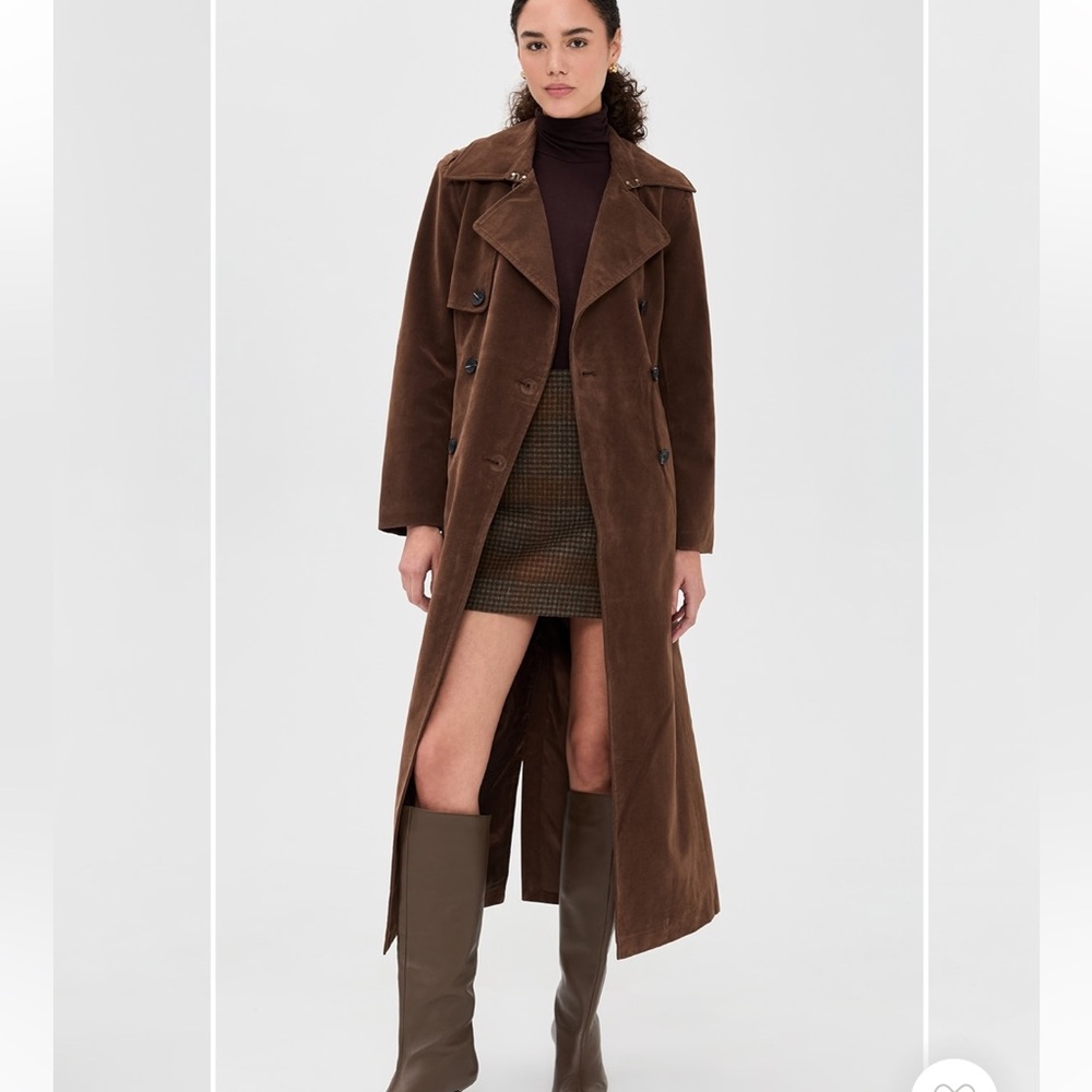 Avec Les Filles Brown Suede Double-Breasted Trench Coat - Picture 6 of 16